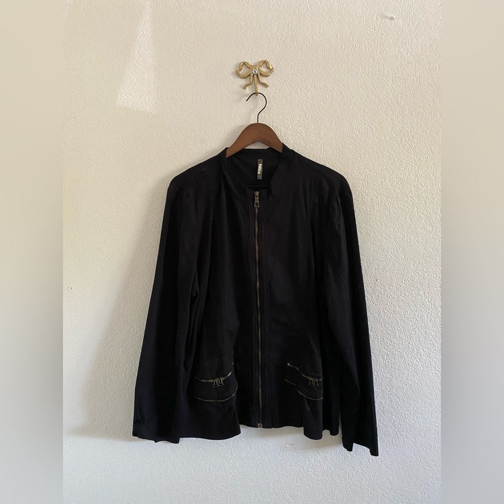 XCVI Jacket Zip Up Mixed Media Knit Artsy Lagnelook Black Color Size 1XL